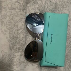 Tiffany & Co. Silver Aviator Sunglasses with Blue Case